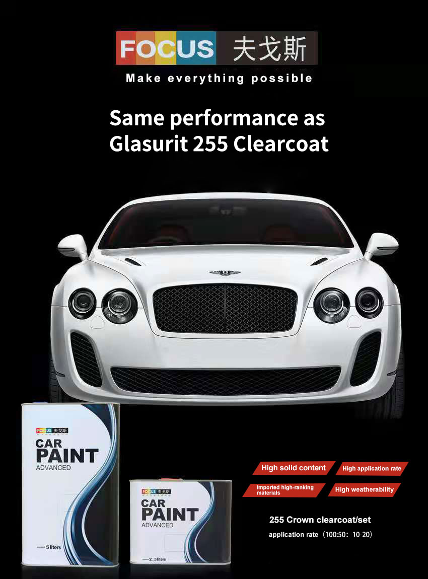 GLINTER HS 255 Crown Clearcoat alto brillo pintura acrílica de alta dureza reacabado alta gordura proveedor chino pintura para automóviles 