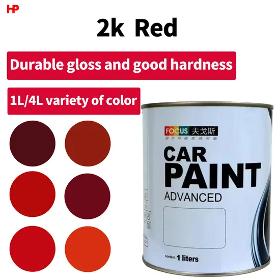 Enfoque de 2k Topcoat HS Red Color OEM Durable High Chroma Auto Pintura Acrílico Buen Color Car Pintura Refinamiento